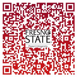 Red QR Code to scan and be directed to the registration link for Fresno State parent university online classes. 